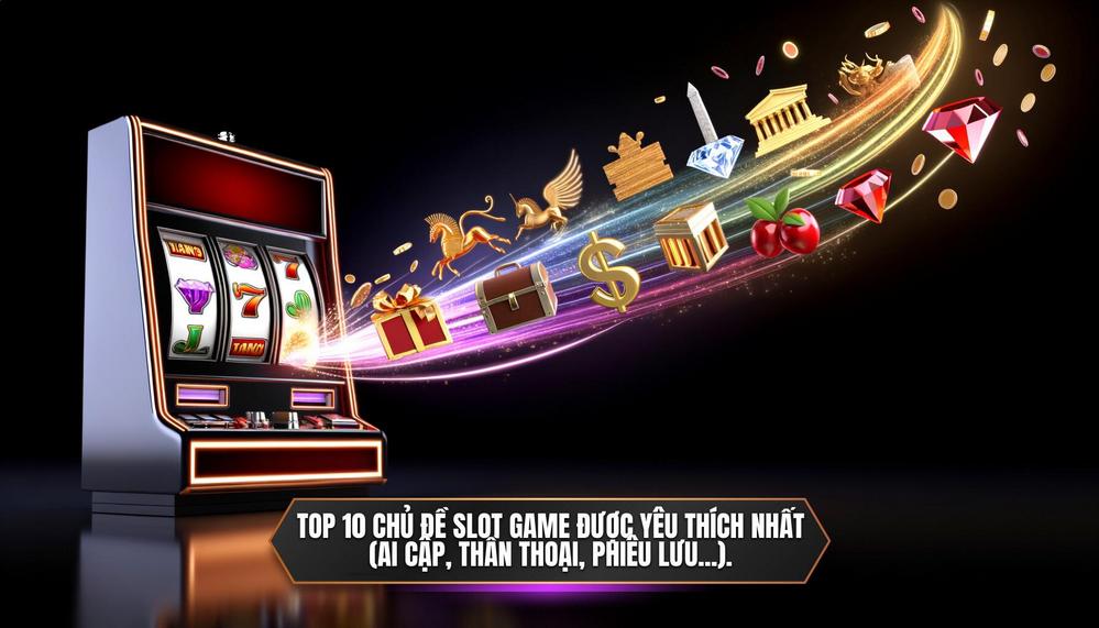 Top 10 chủ đề slot game được yêu thích nhất (Ai Cập, thần thoại, phiêu lưu...).